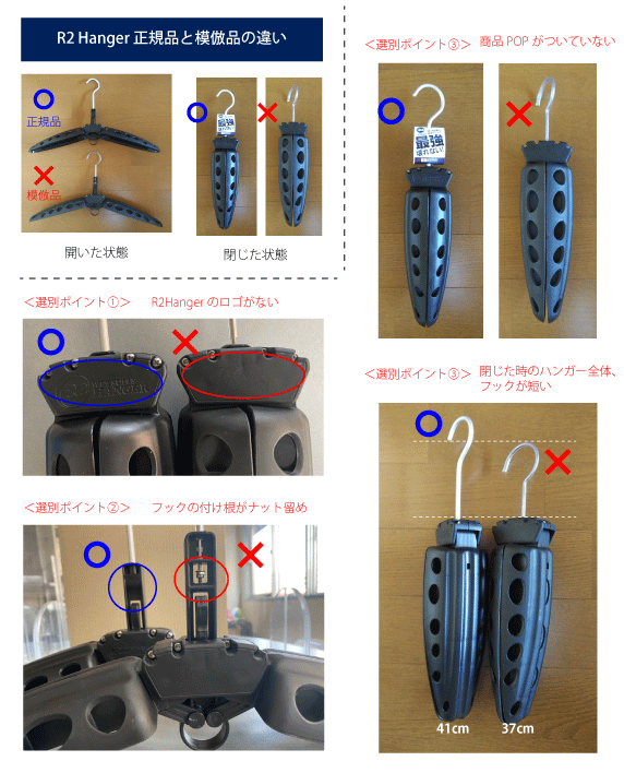 R2ハンガー正規品と模倣品の違い比較図